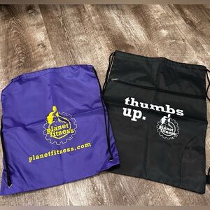 Planet Fitness Purple and Black Drawstring Bags